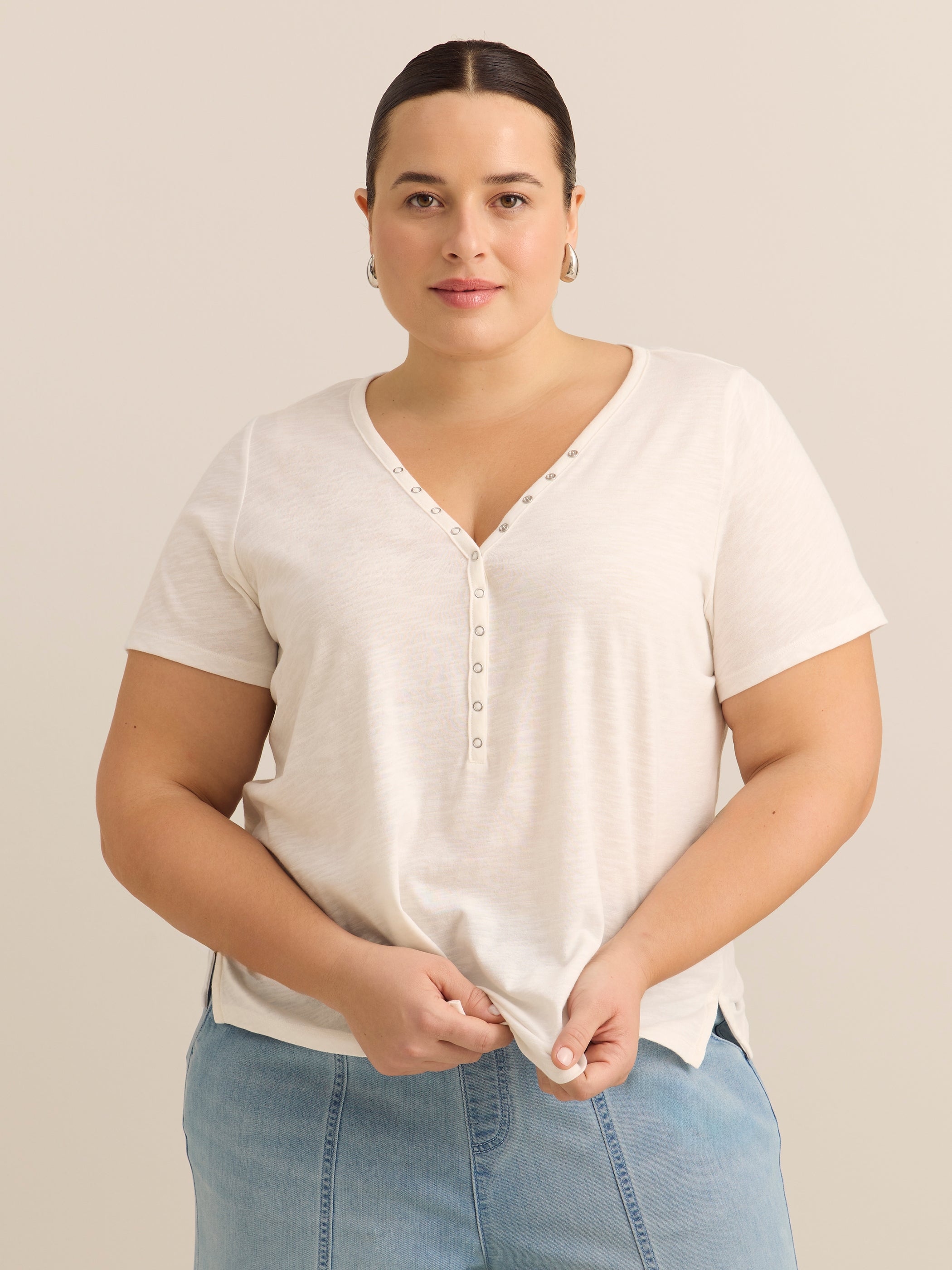 Short-Sleeve Henley T-Shirt with Snaps