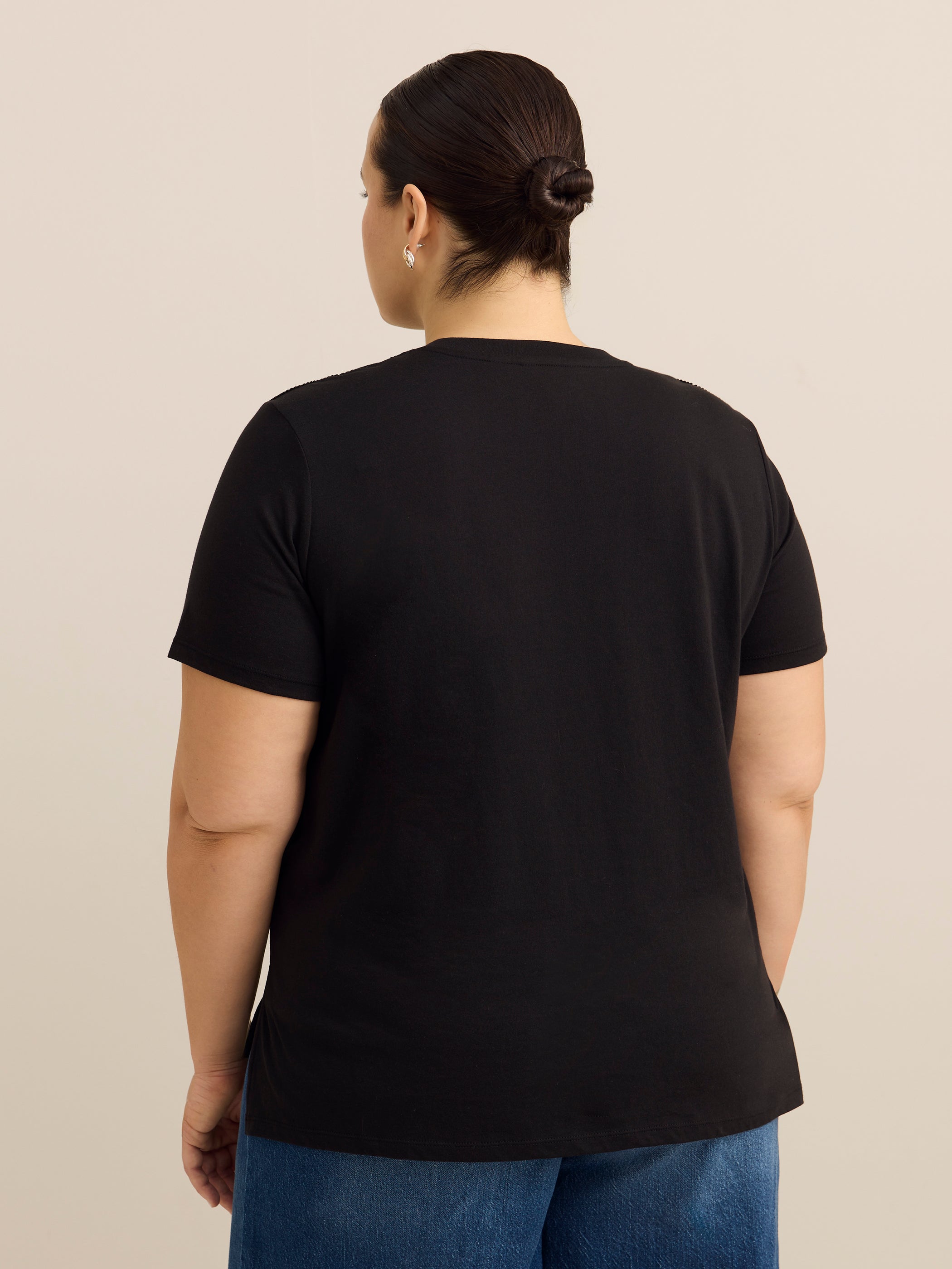 Crewneck Top with Crochet Details