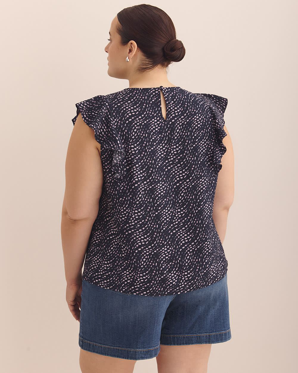 Short Sleeve Ruffle Blouse with Pintucks Detail