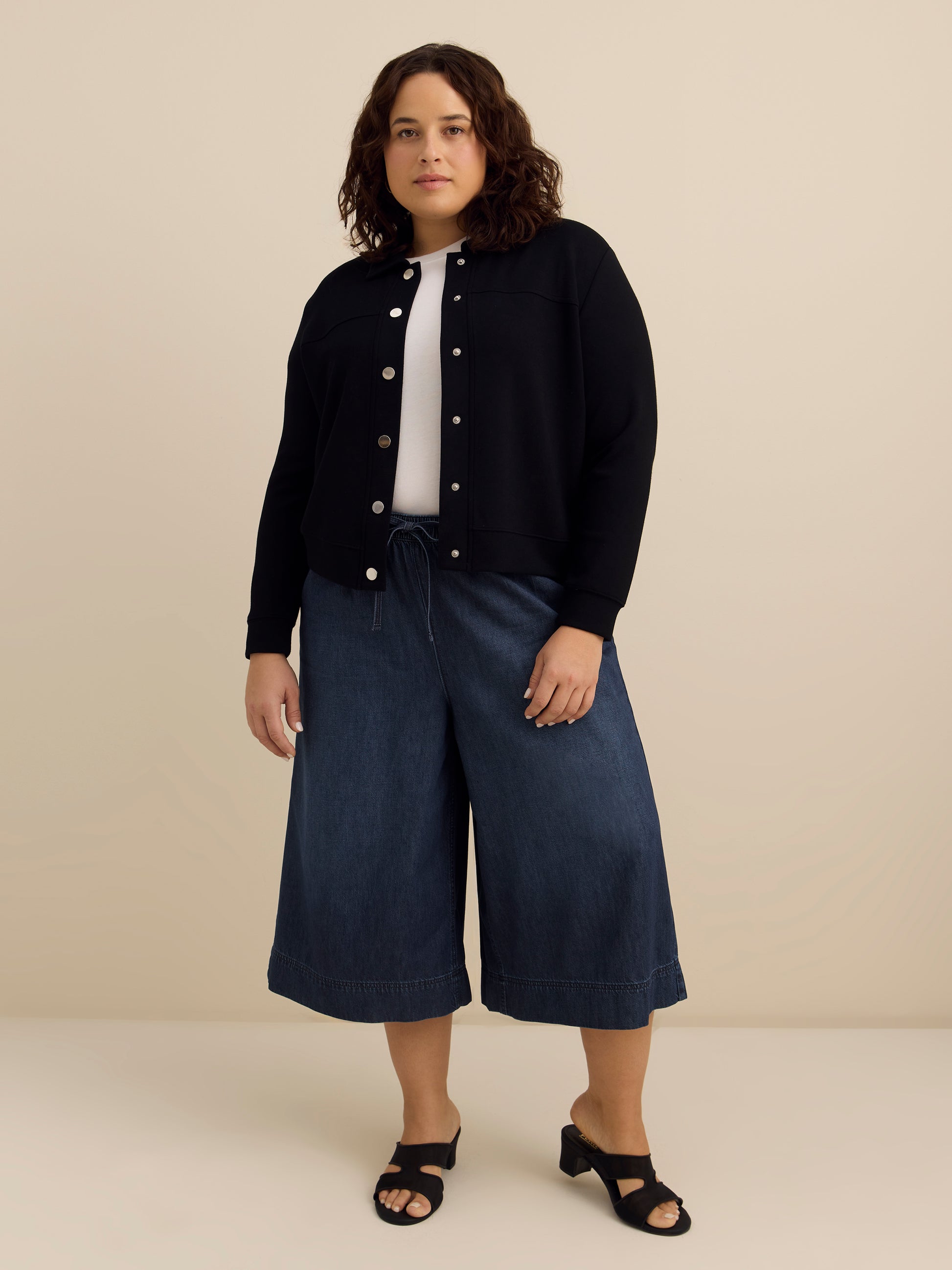 Neoprene Bomber Knit Top with Shirt Collar