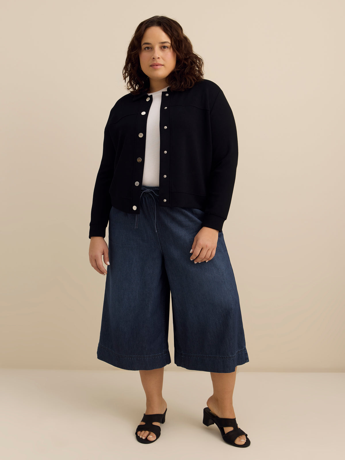 Neoprene Bomber Knit Top with Shirt Collar