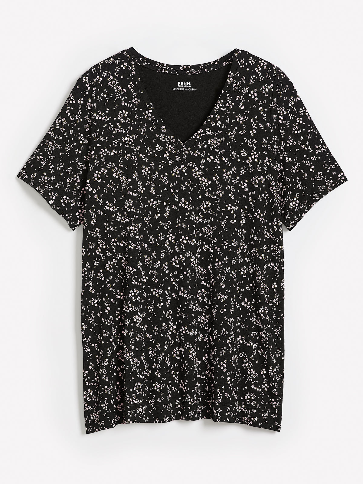 Responsible, Black Floral Modern-Fit V-Neck Short-Sleeve Tunic Top