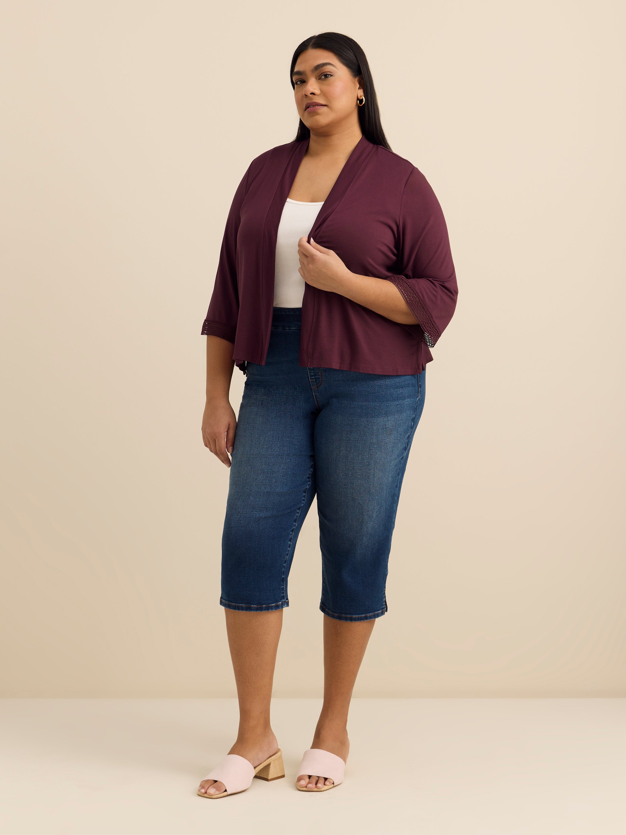 Responsible, Open Front 3/4 Sleeve Cardigan