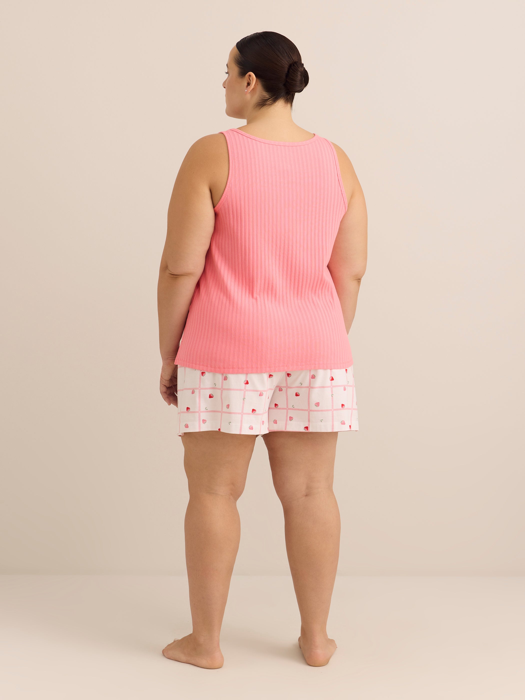 Pink Rib Tank Top and Strawberry Plaid Boxer Pyjama Set - ti Voglio