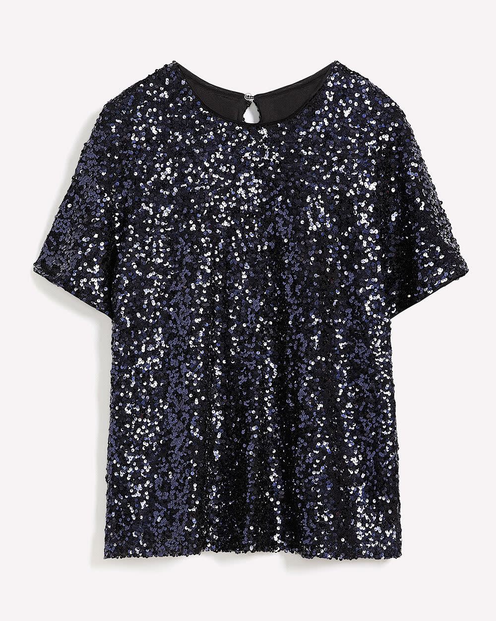 Short-Sleeve Sequins Crewneck Top