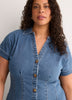 Denim Buttoned-Down Dolman Sleeve Shirt Dress
