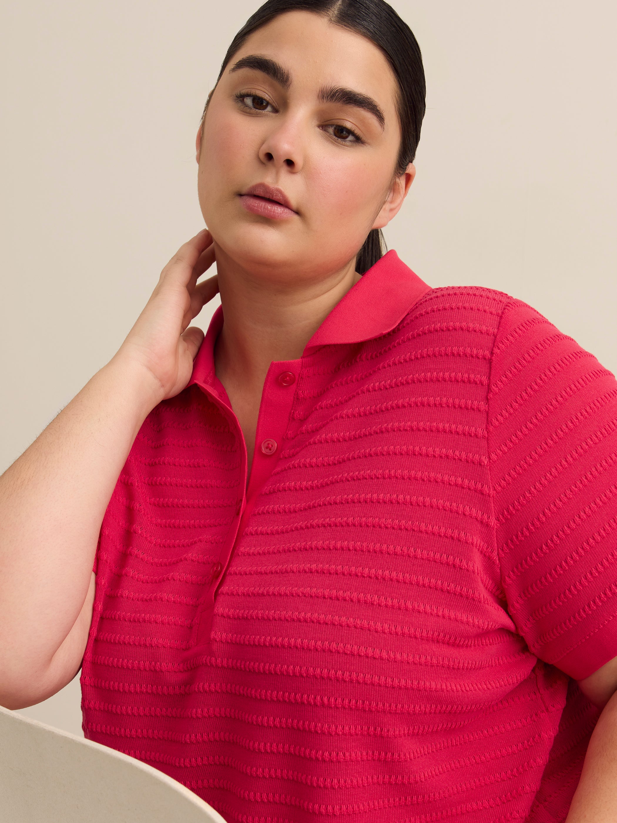 Short-Sleeve Crochet Knit Polo - Active Zone