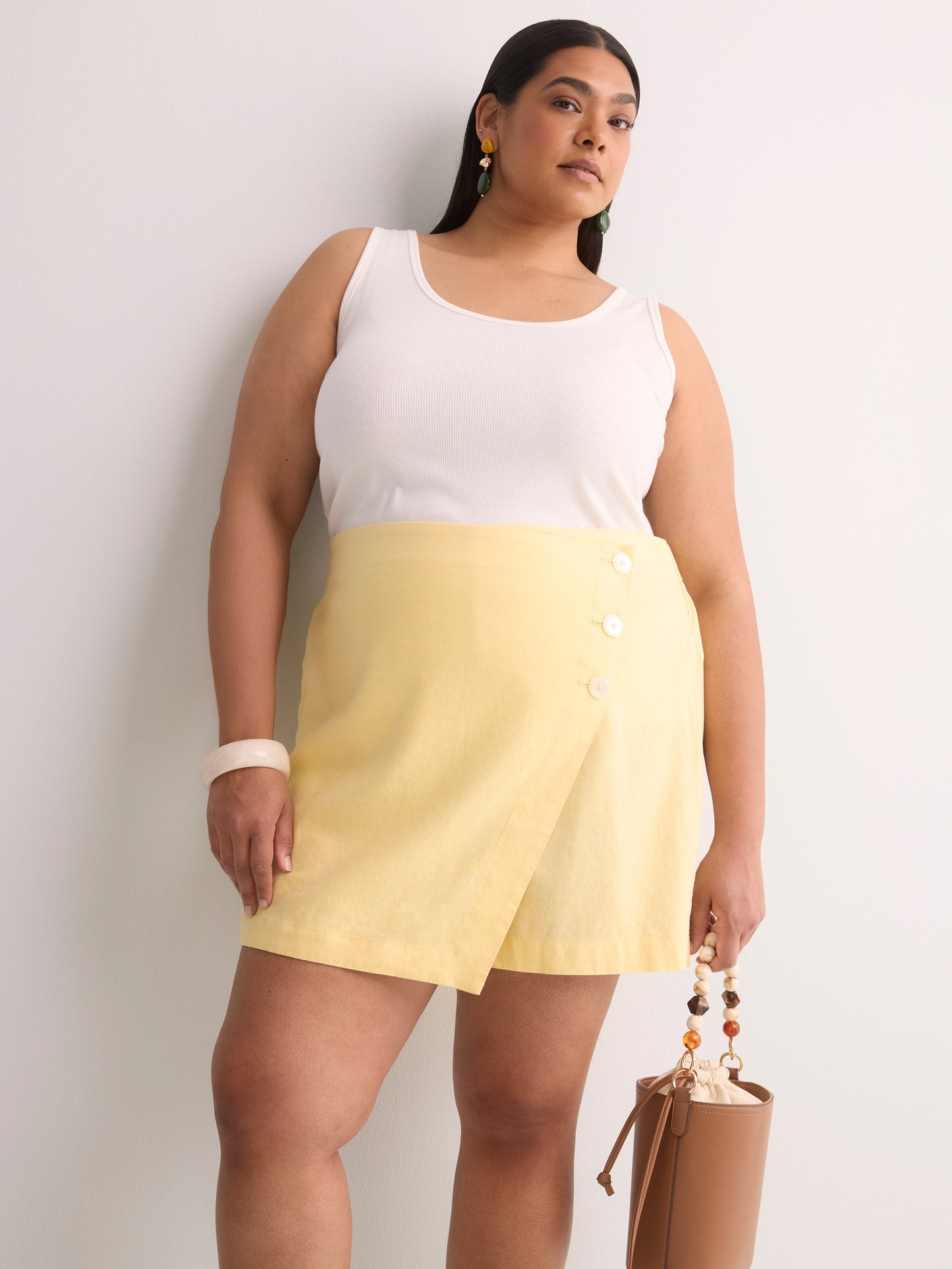 Linen-Blend Buttoned Skort