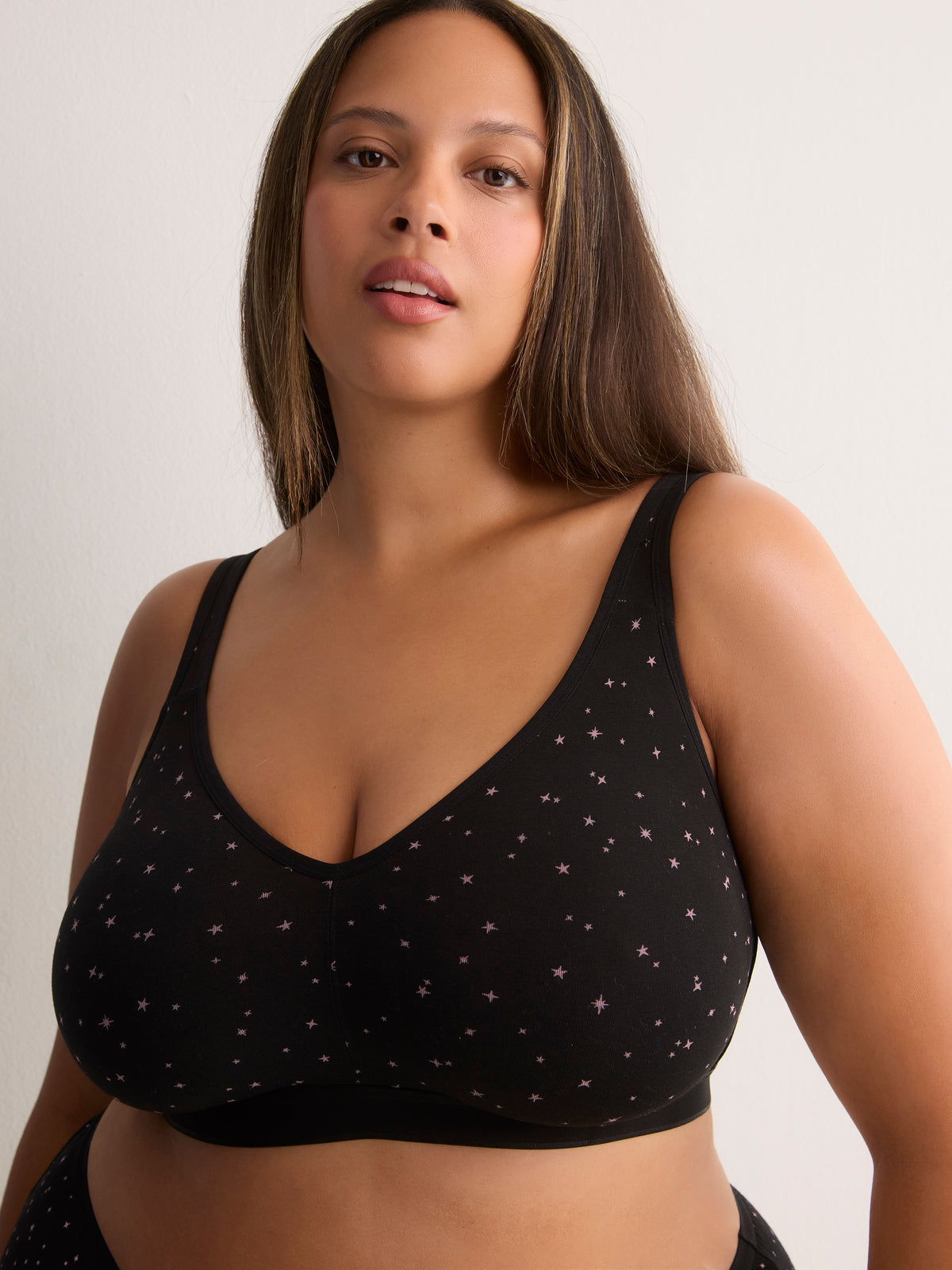 Black Star-Print Wireless Unlined Cotton Bra - tiVOGLIO