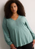 Slight Swing V-Neck Blouse with Crochet Tape