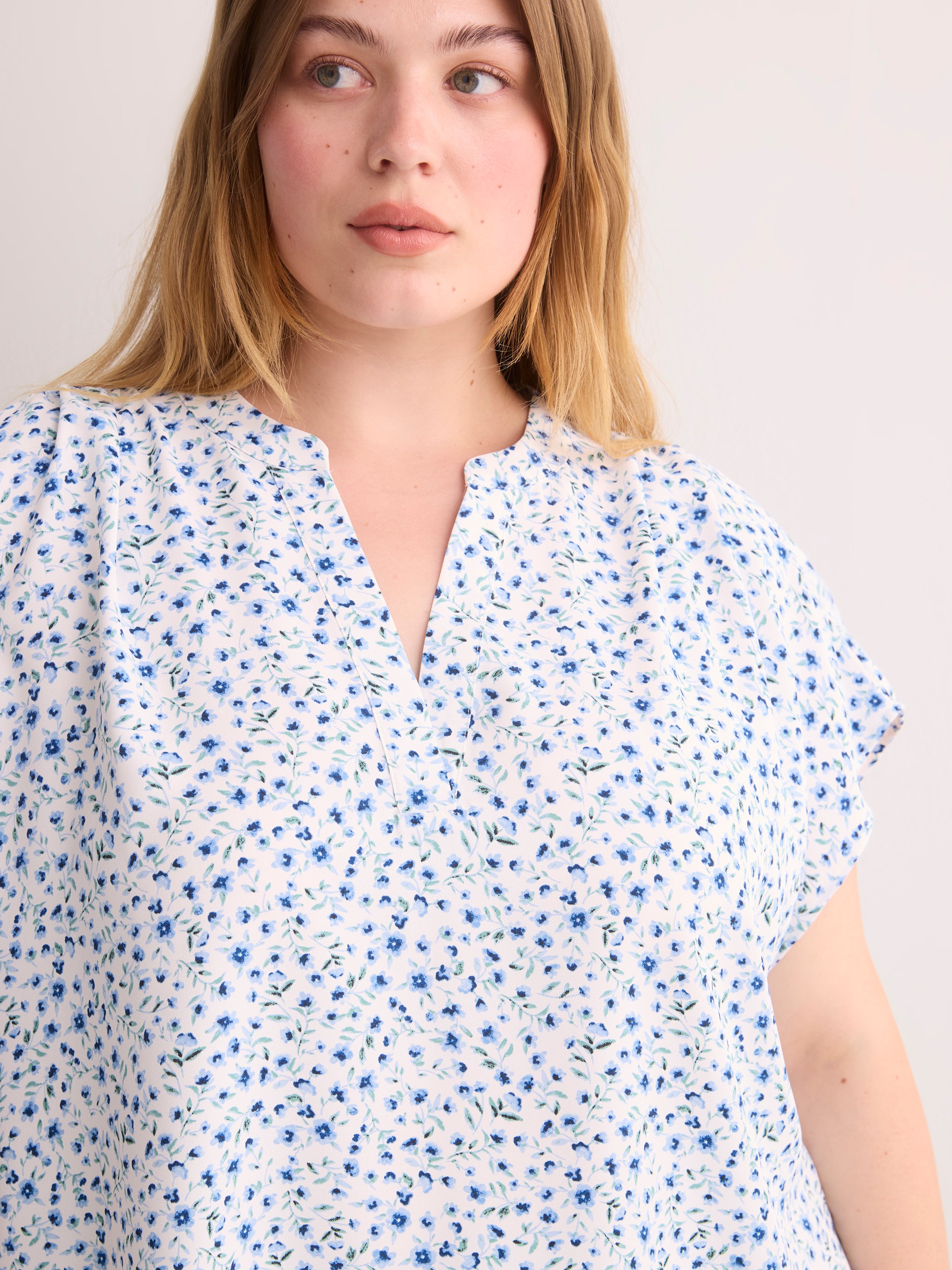Split Neck Blouse with Extended Sleeves