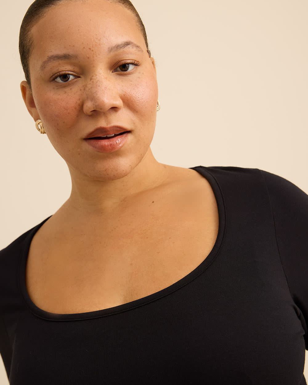 Rounded-Neck Long-Sleeve Top - Addition Elle