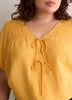 V-Neck Bubble-Sleeve Blouse with Smocked Yoke