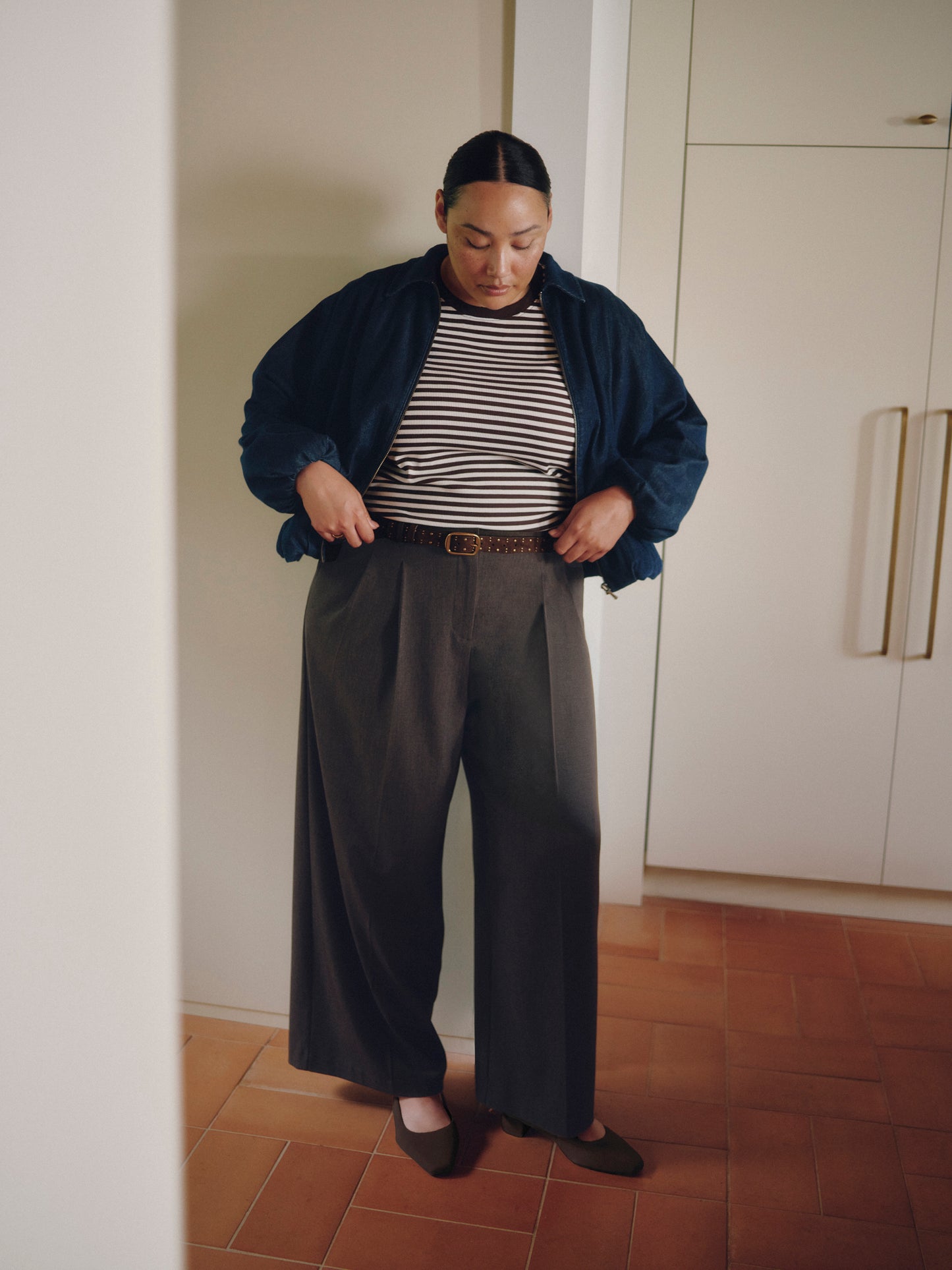 Heather Brown Double Pleated Wide-Leg Pant
