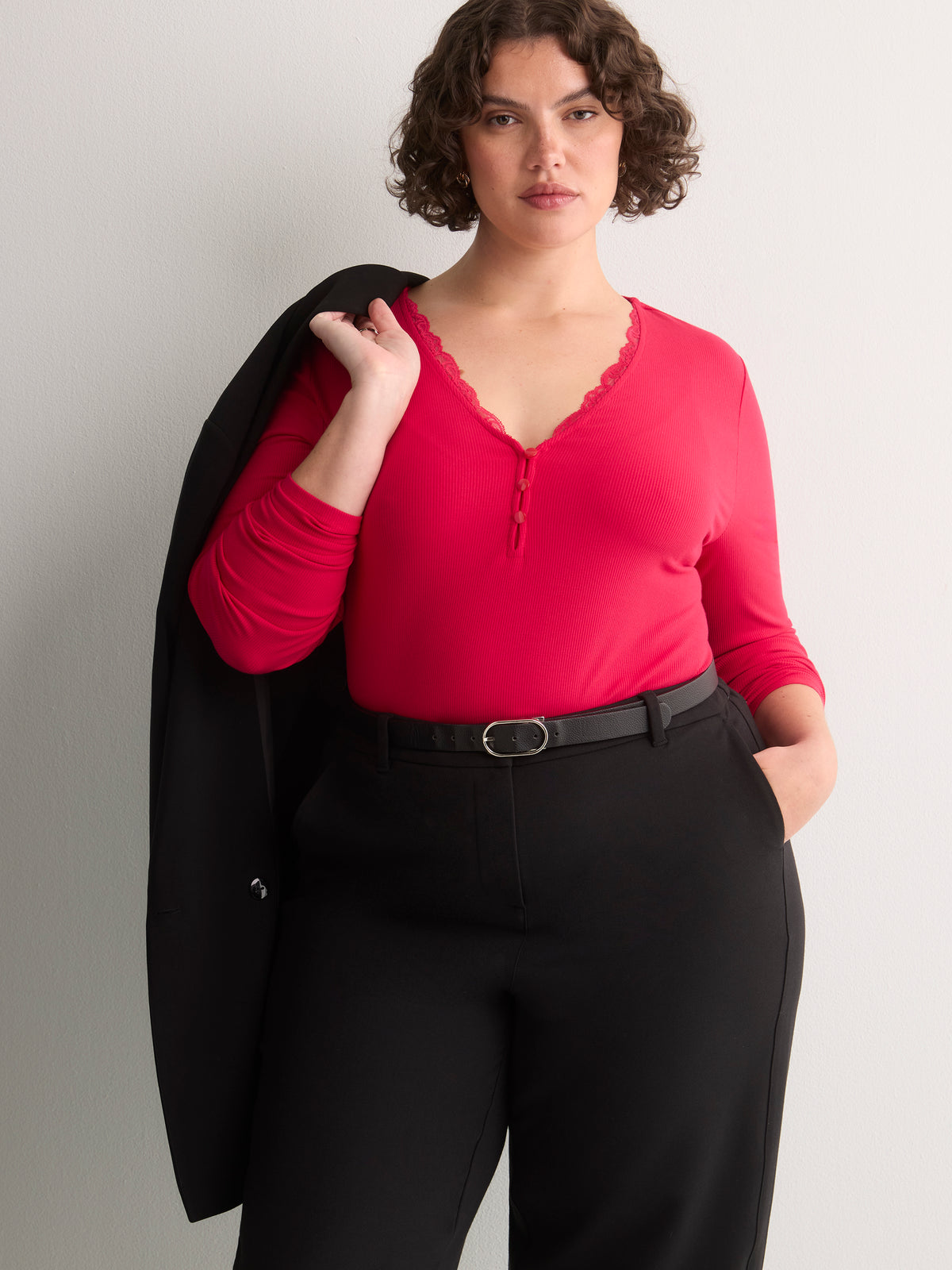 Responsible, Slight Swing Henley Rib Knit Top