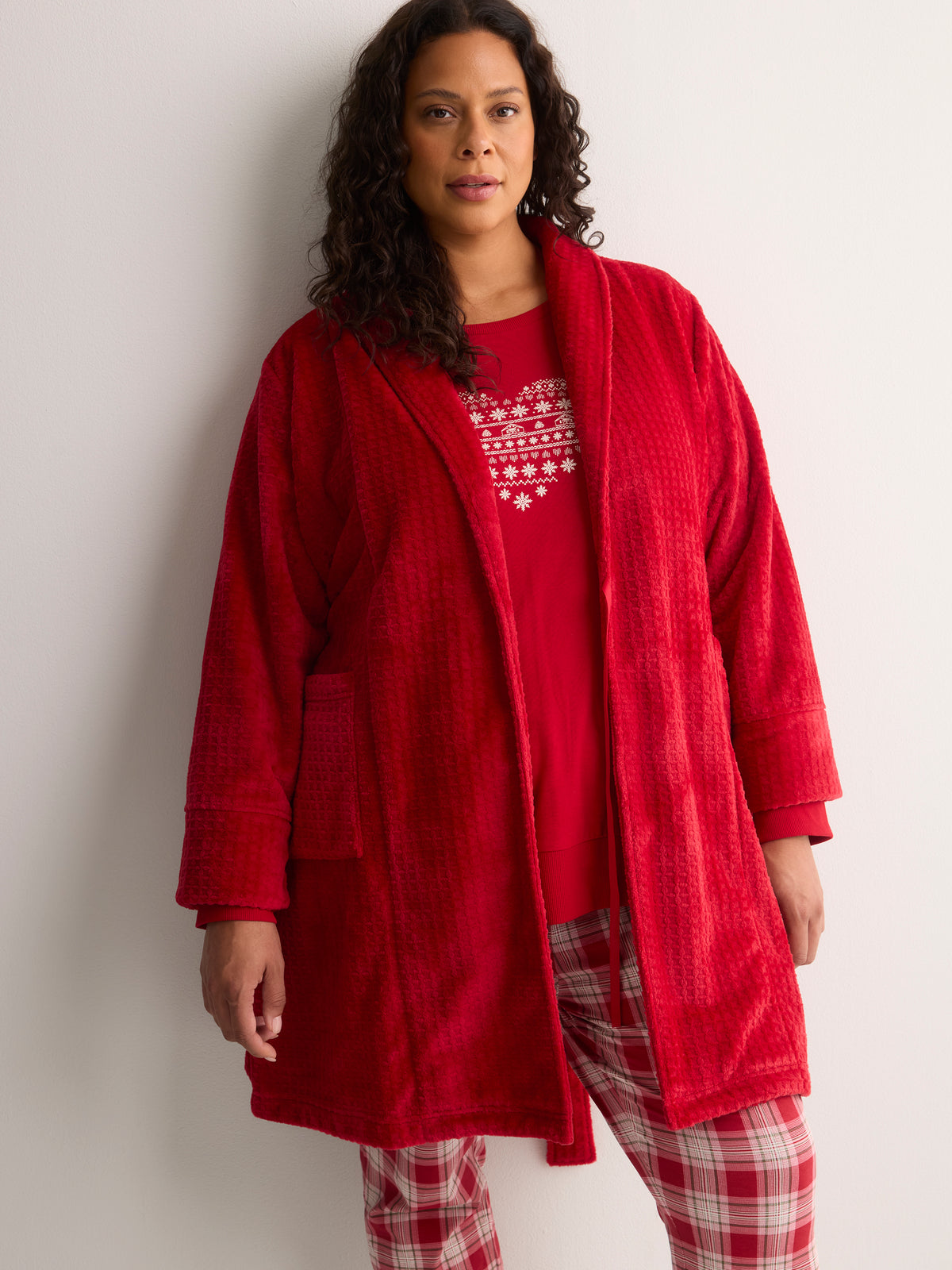 Belted Waffle Plush Robe - tiVOGLIO