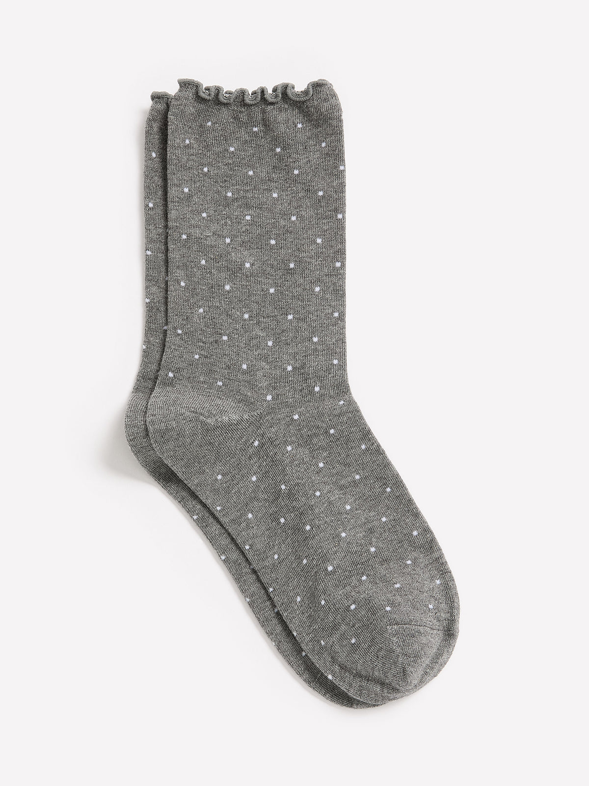 Grey Micro-Dot Crew Socks with Lettuce Edge