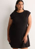 Crew-Neck Extended-Sleeve Knit Dress with Side Shirring