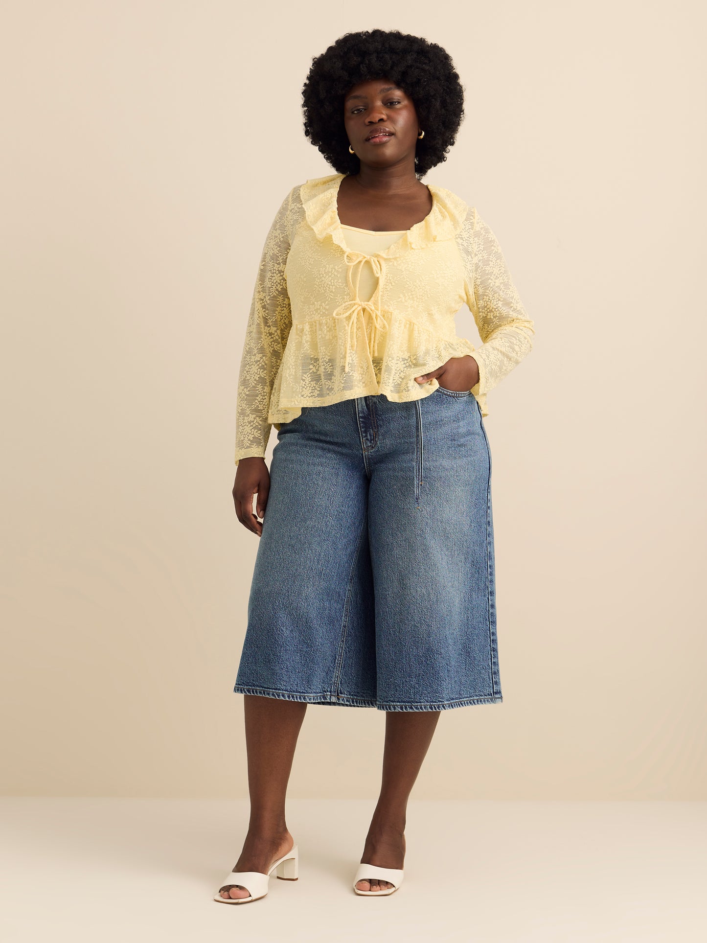 Curvy Mid-Rise Culotte Wide-Leg Denim Pant - d/C JEANS