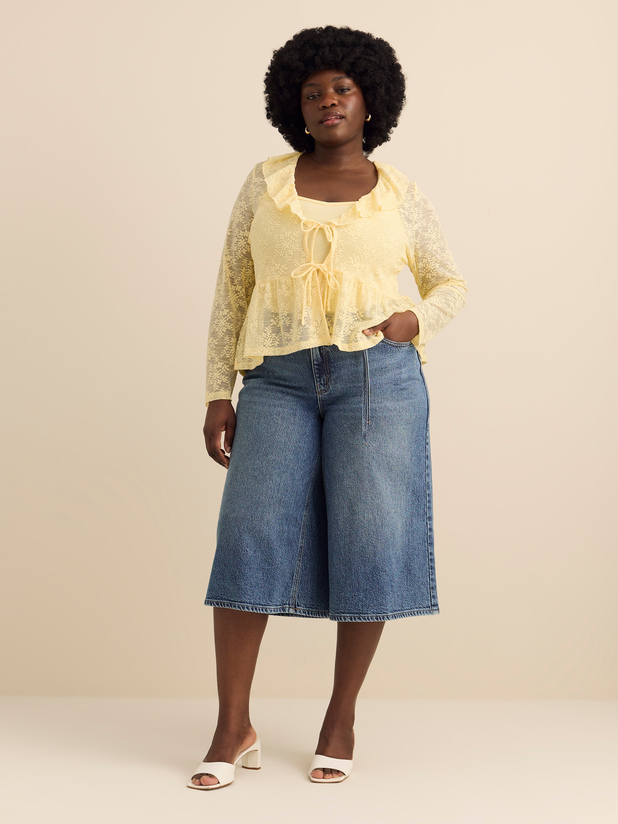 Curvy Mid-Rise Culotte Wide-Leg Denim Pant - d/C JEANS