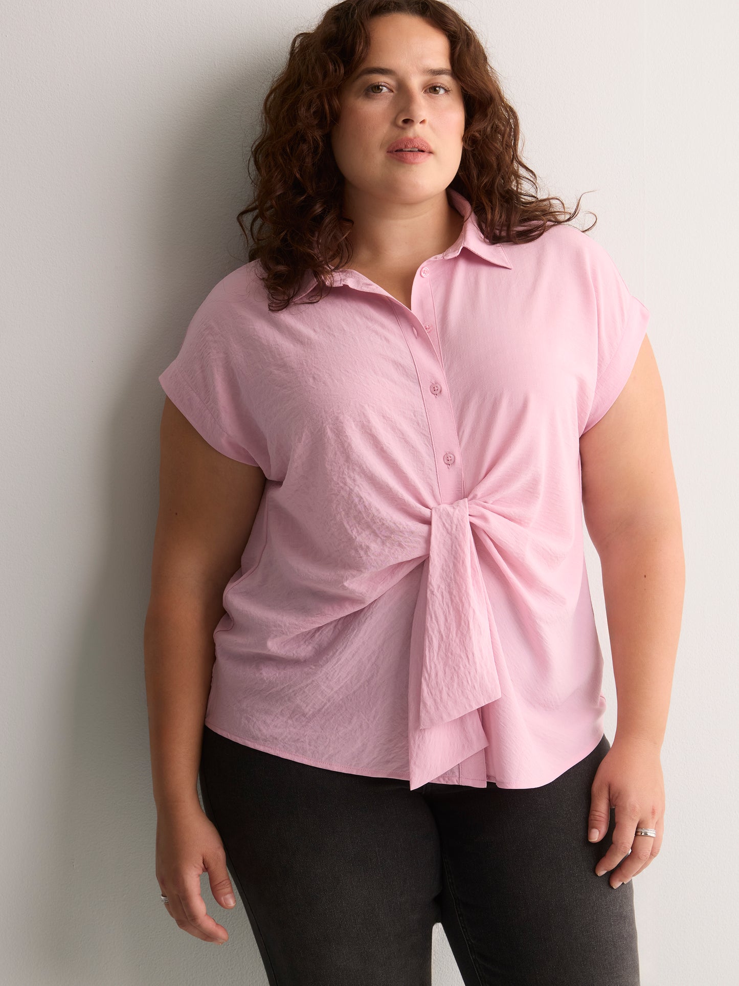 Knotted Buttoned-Down Blouse
