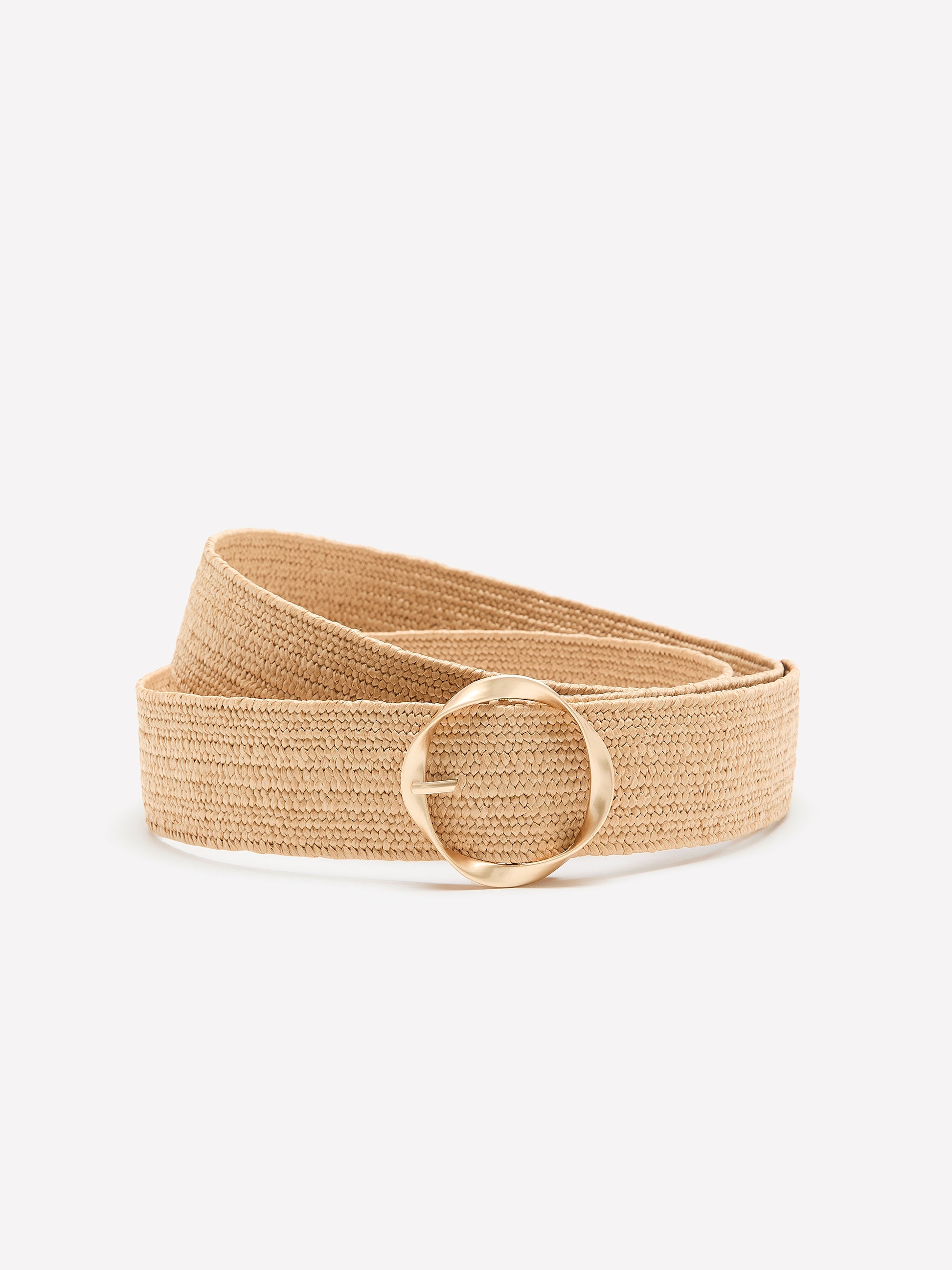 Natural Straw Elastic Belt with Round Buckle