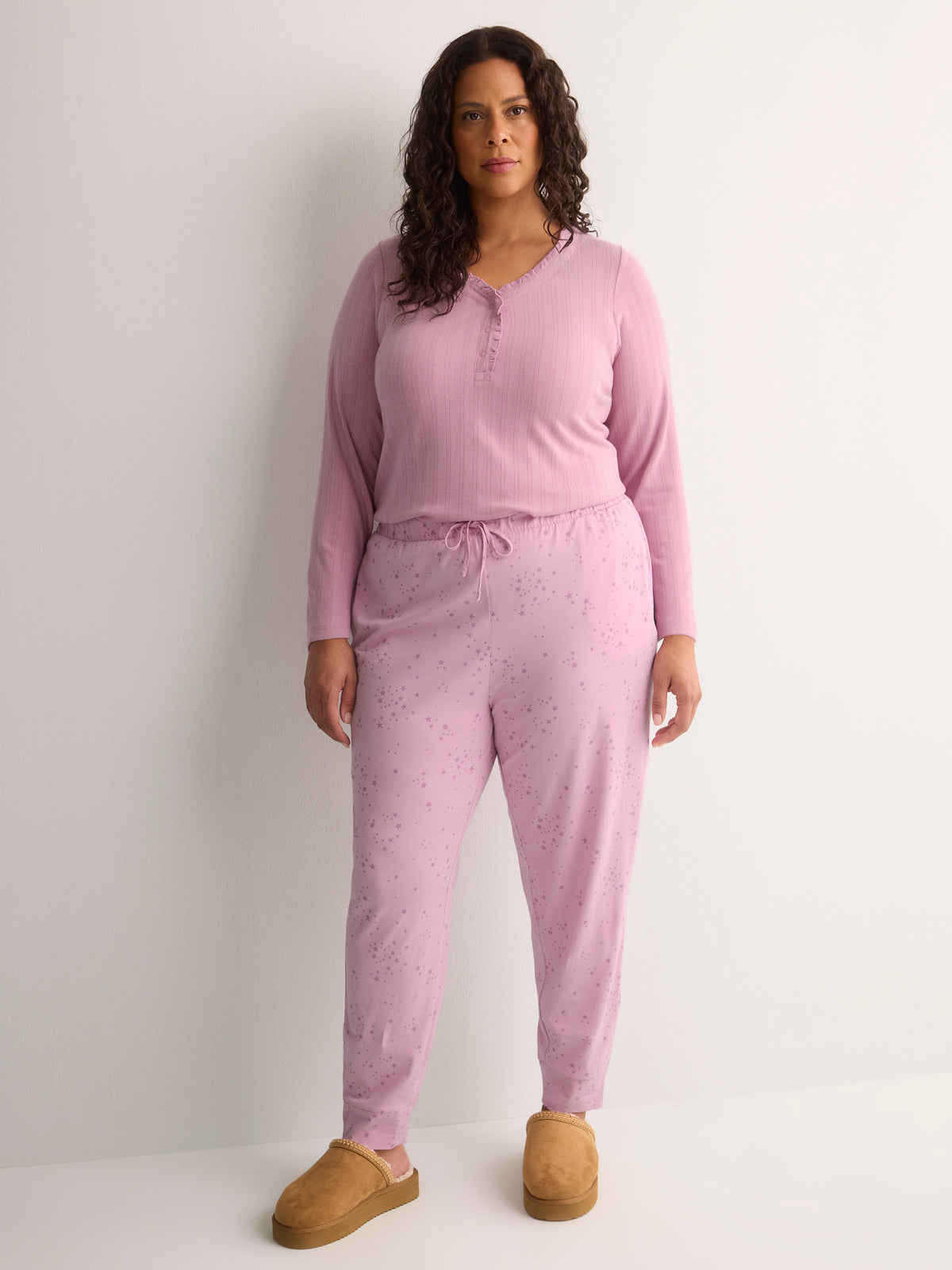 Pink Mini-Star Print Cotton Knit Jogger Pant - tiVOGLIO