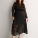 Black Crew-Neck Satin and Lace Maxi Dress - Addition Elle