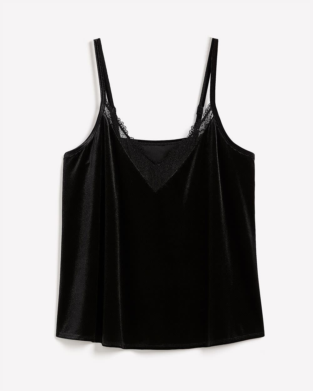 Déesse Knit Velour PJ Top – V-Neck, Lace Detail, Adjustable Straps