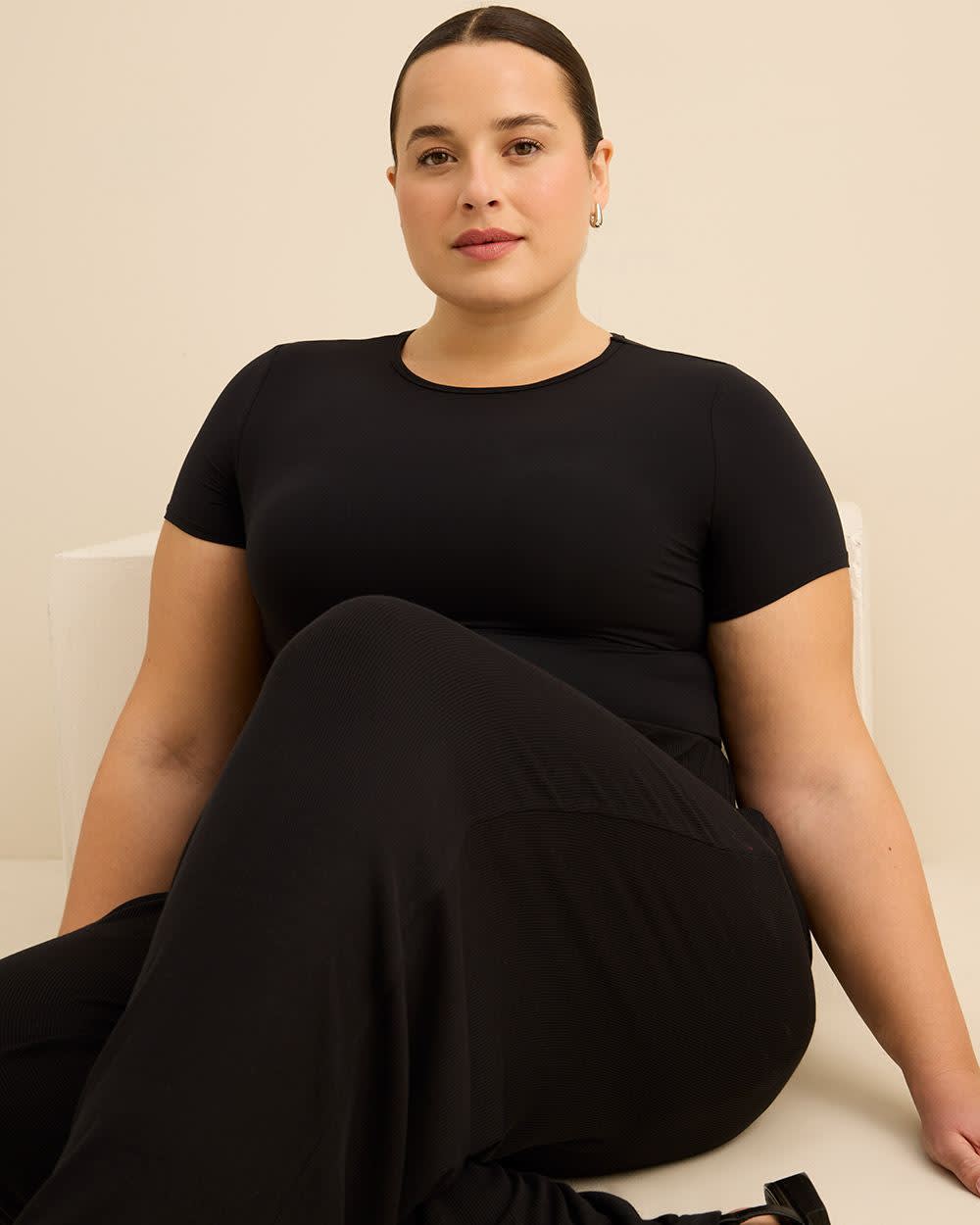 Black Rib Mid-Flared Pyjama Pant - ti Voglio