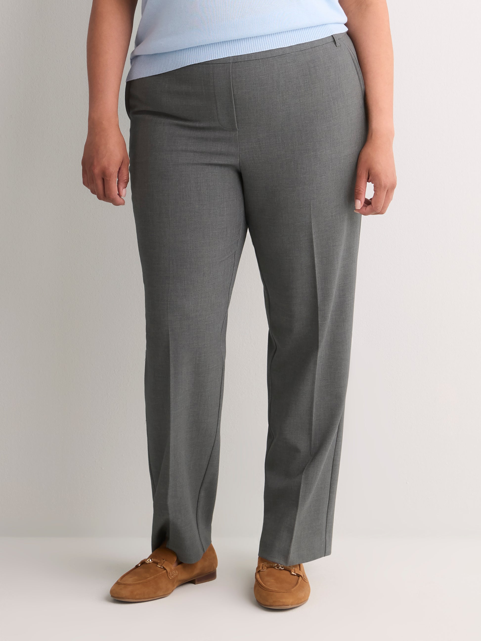 Petite, Heather Blue Straight-Leg Savvy II Pant