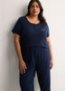 Blue Straight-Leg Rib Knit Capri Pyjama Pant - tiVOGLIO