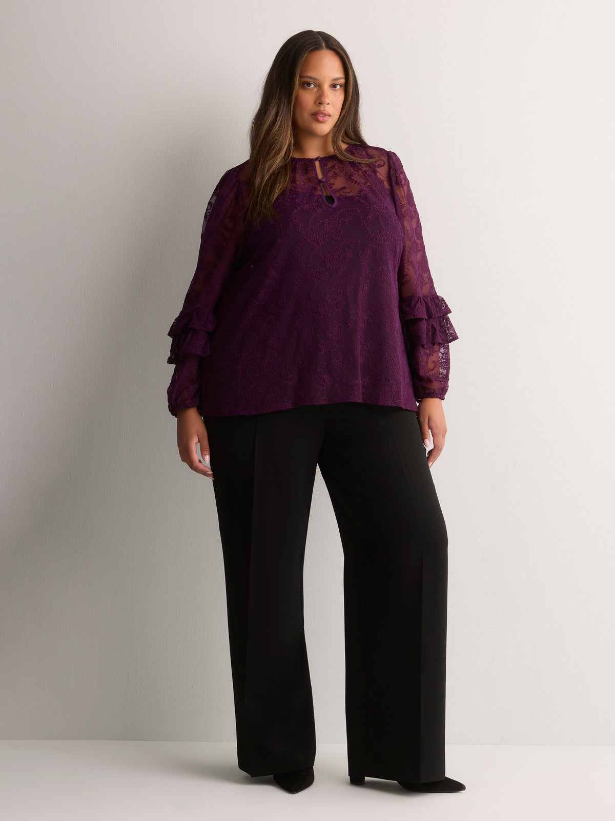 A-Line Mesh Blouse with Front Keyholes