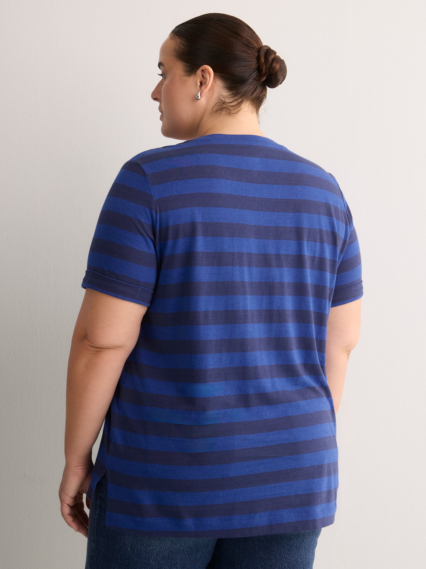 Responsible, Boyfriend-Fit V-Neck Striped Tee with Slits