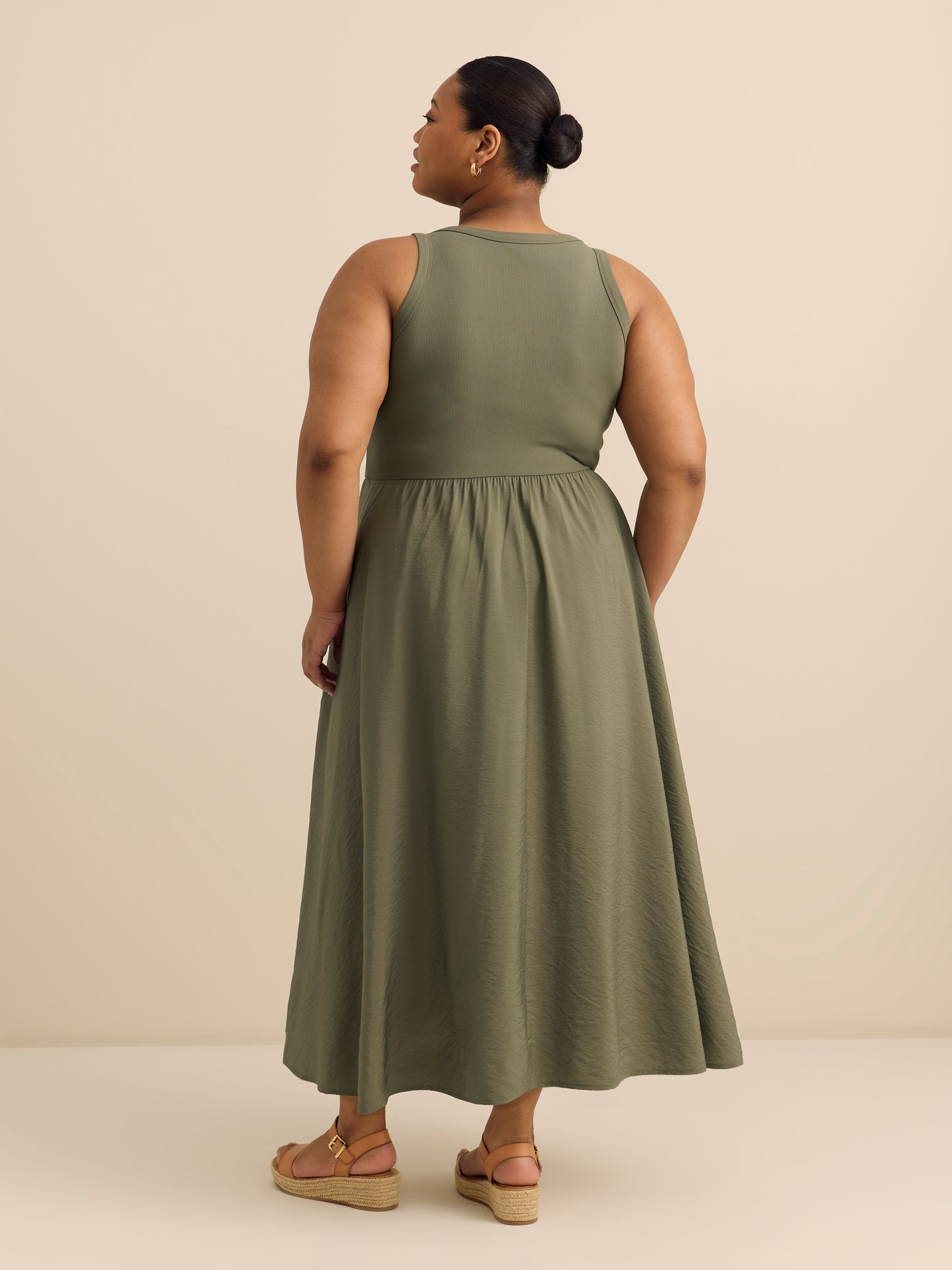 Responsible, Sleeveless Henley Flared Maxi Dress