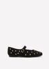 Extra Wide Width, Black Studded Strap Ballerina