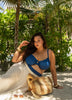 Underwire Blue Satin Ruched Bikini Top