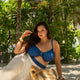 Underwire Blue Satin Ruched Bikini Top