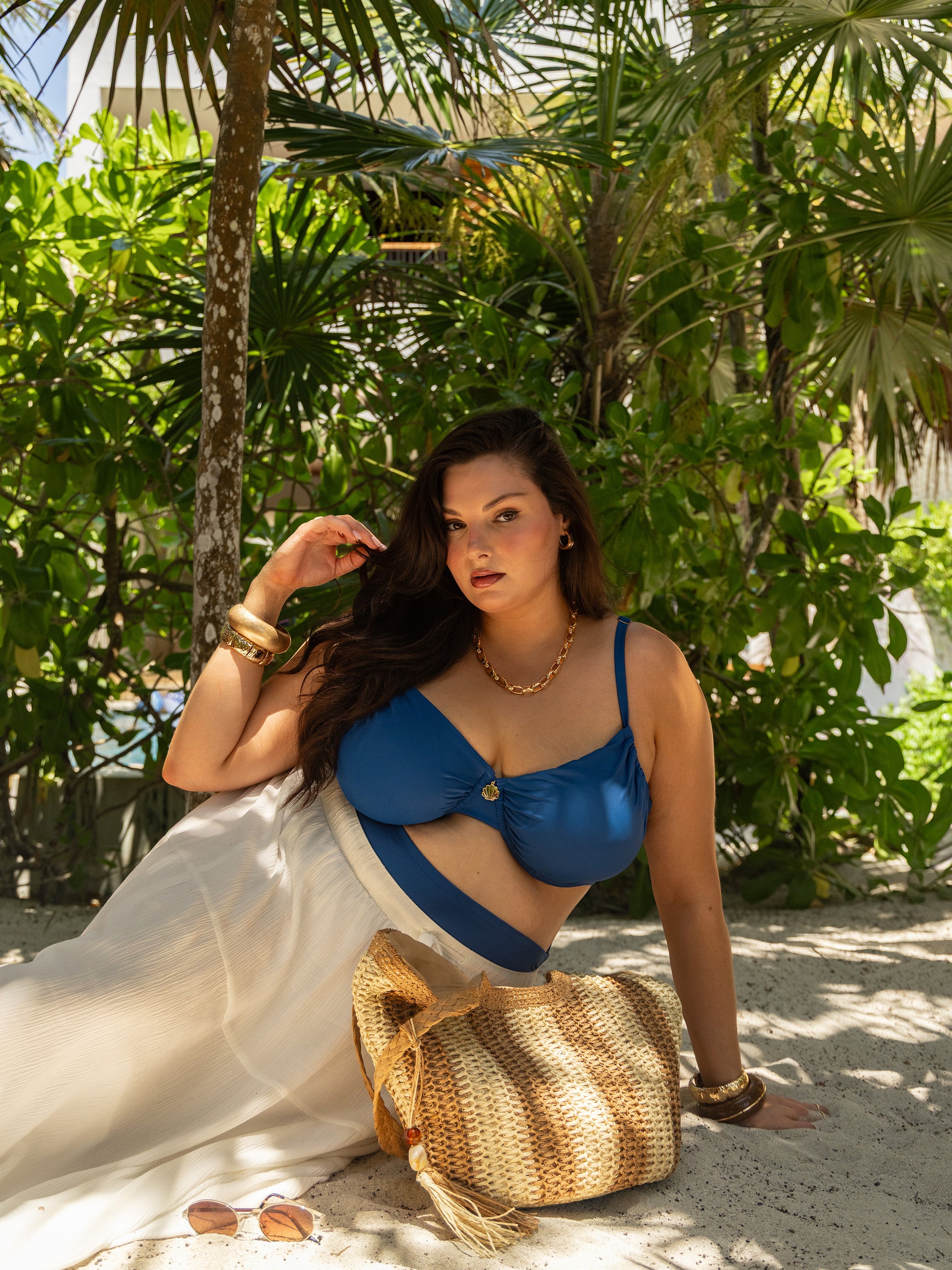Underwire Blue Satin Ruched Bikini Top