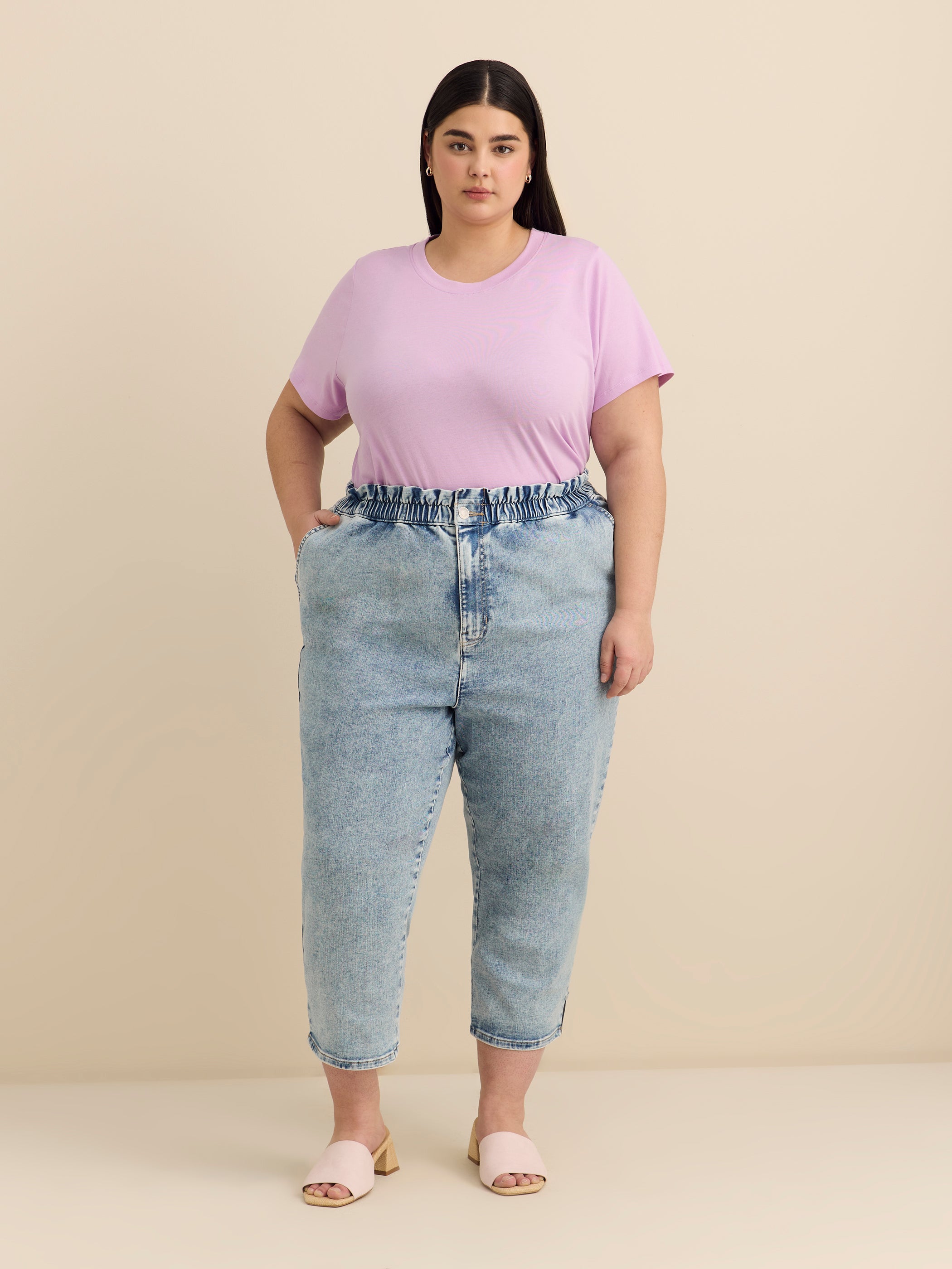 High-Rise Cropped Tapered-Leg Paperbag Denim Pant - d/C JEANS