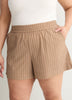Brown Pinstripe Stretch Pull-On Short - Active Zone