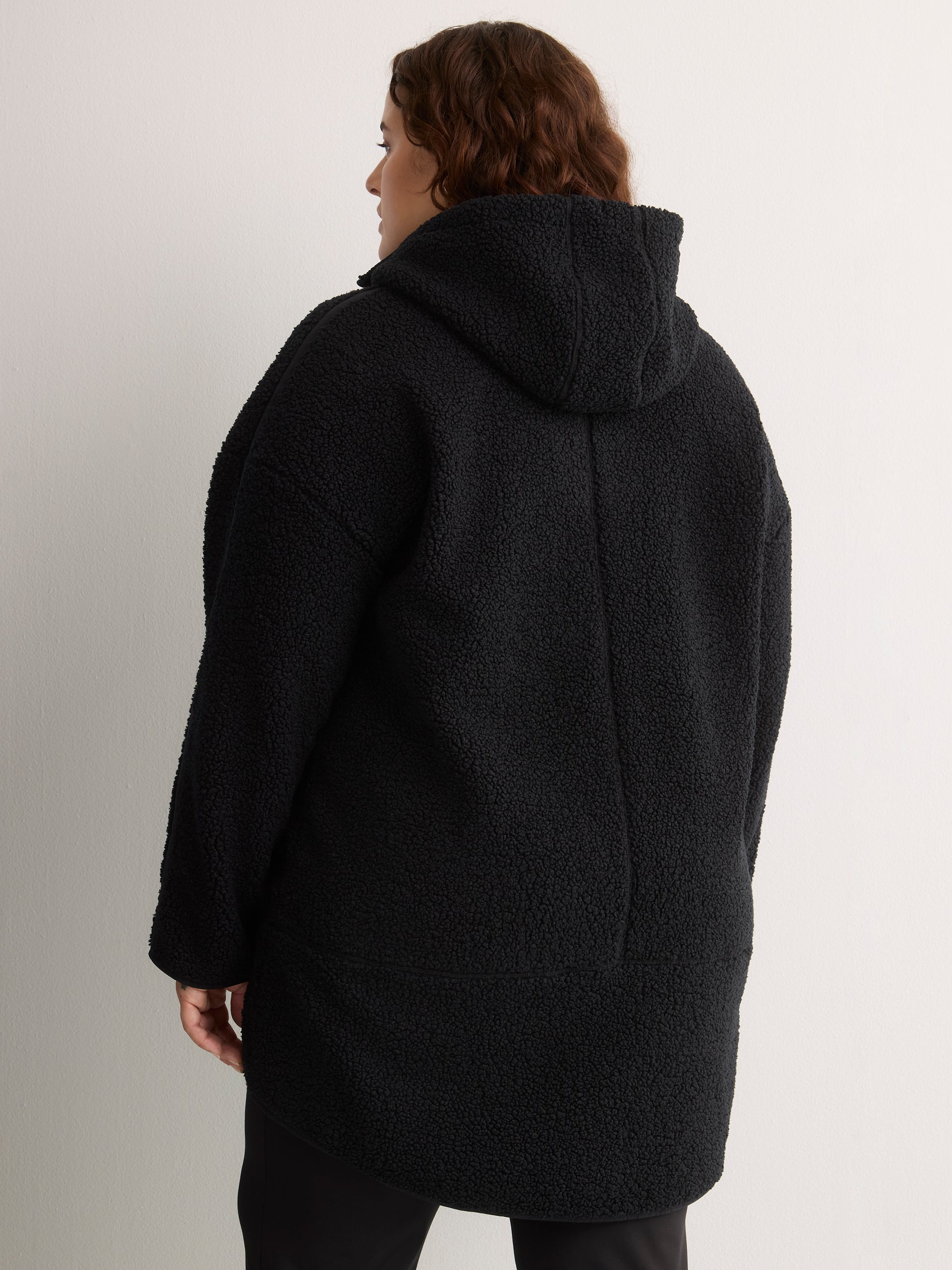 Long Hooded Mock-Neck Sherpa Jacket - Active Zone