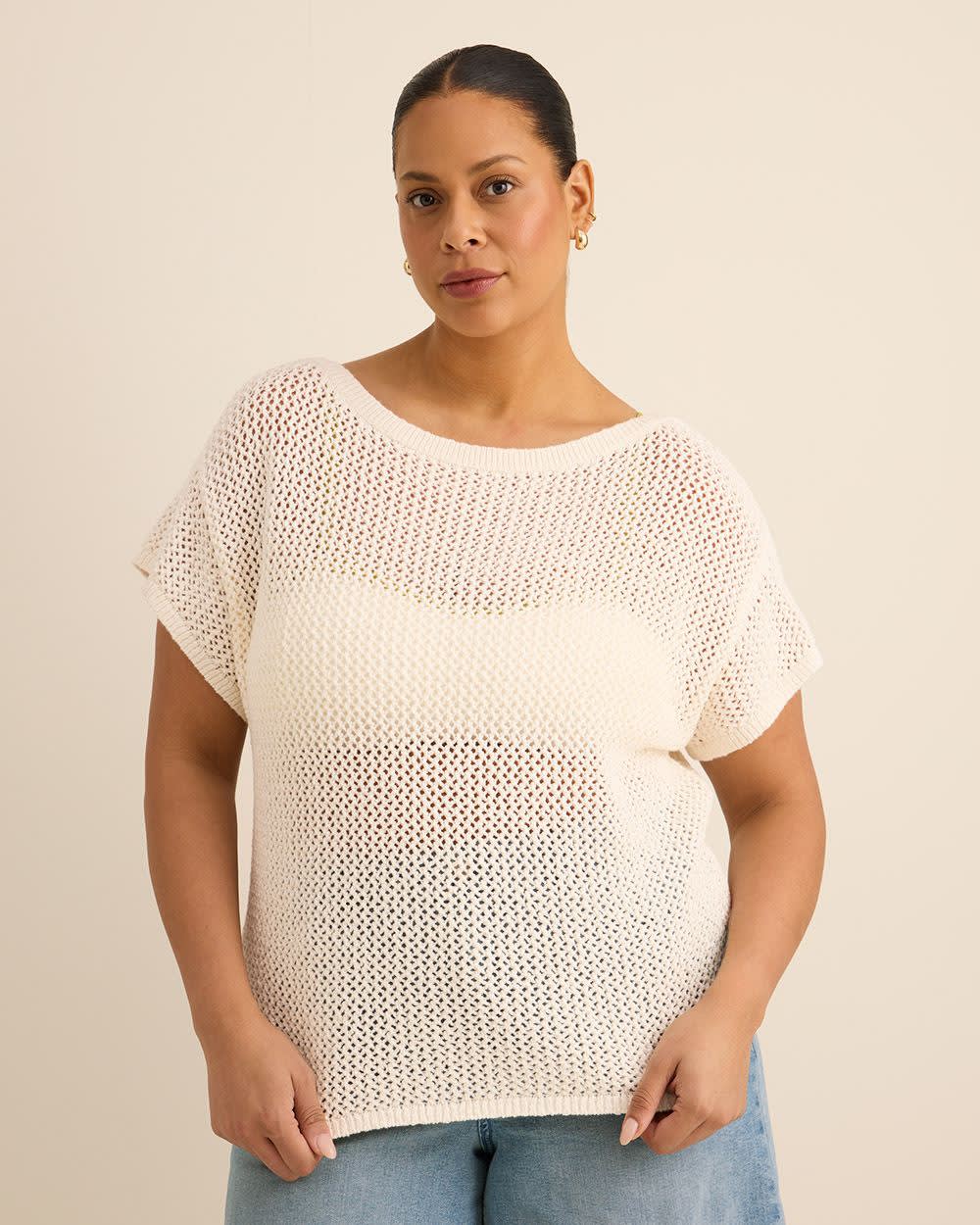 Pull en crochet à manches courtes et encolure bateau