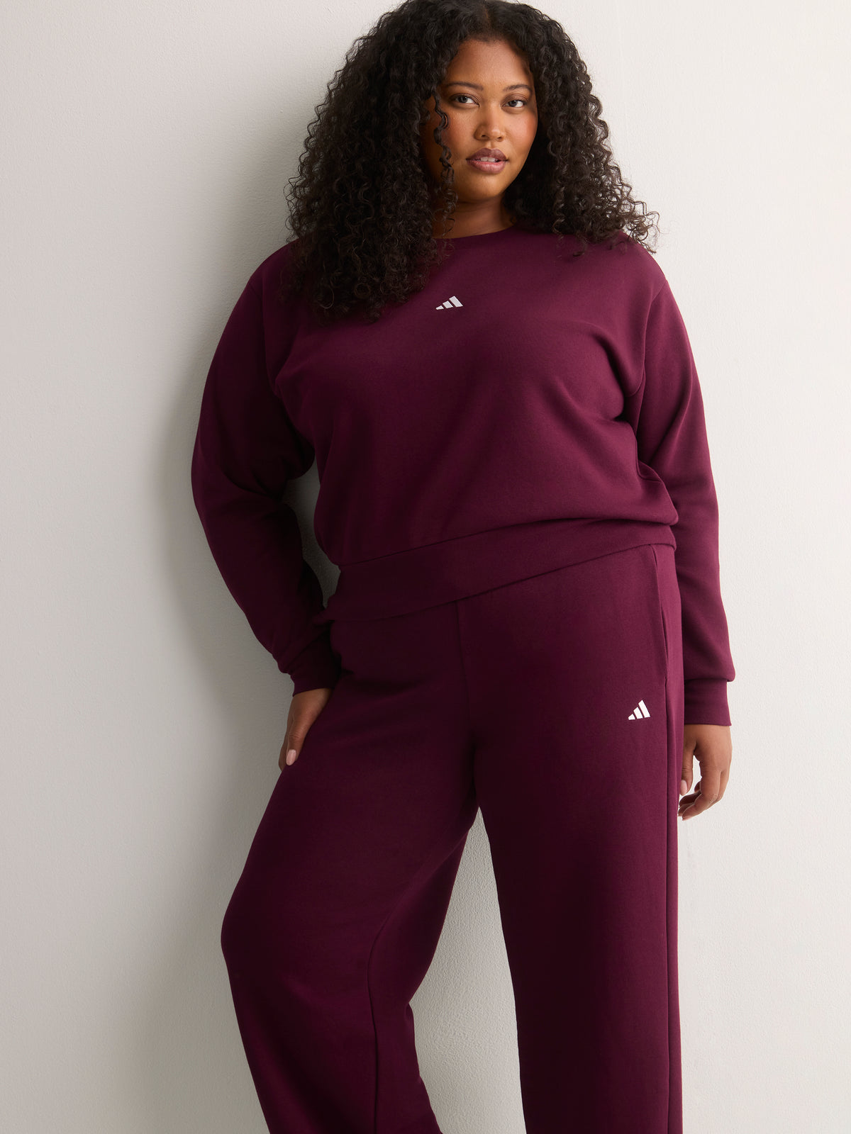 Burgundy Feel Cozy Open-Hem Pants with Small Logo - adidas