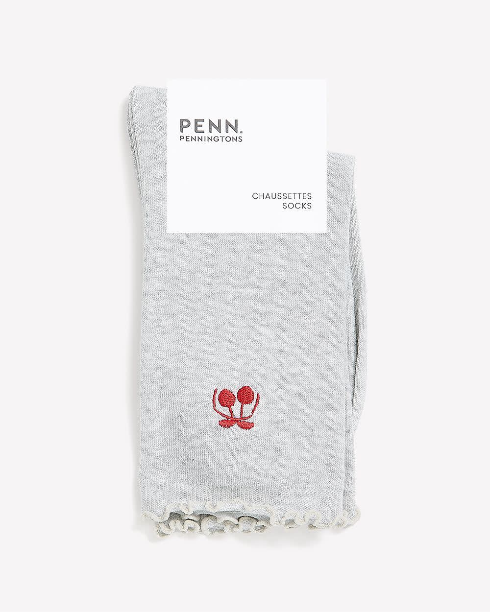 Chaussettes grises avec rebords ondulés et cerises brodées