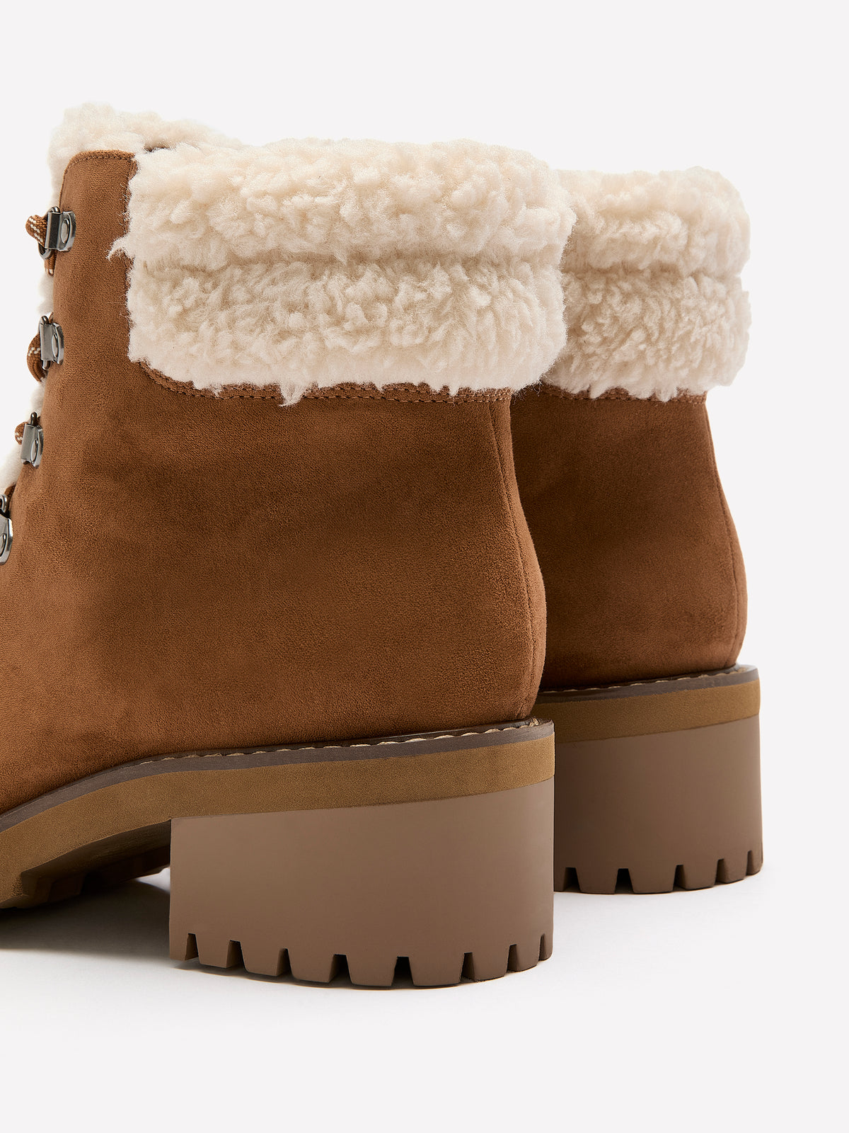 Wide Width, SOLO Cognac Microsuede Lace-Up Bootie with Sherpa Lining
