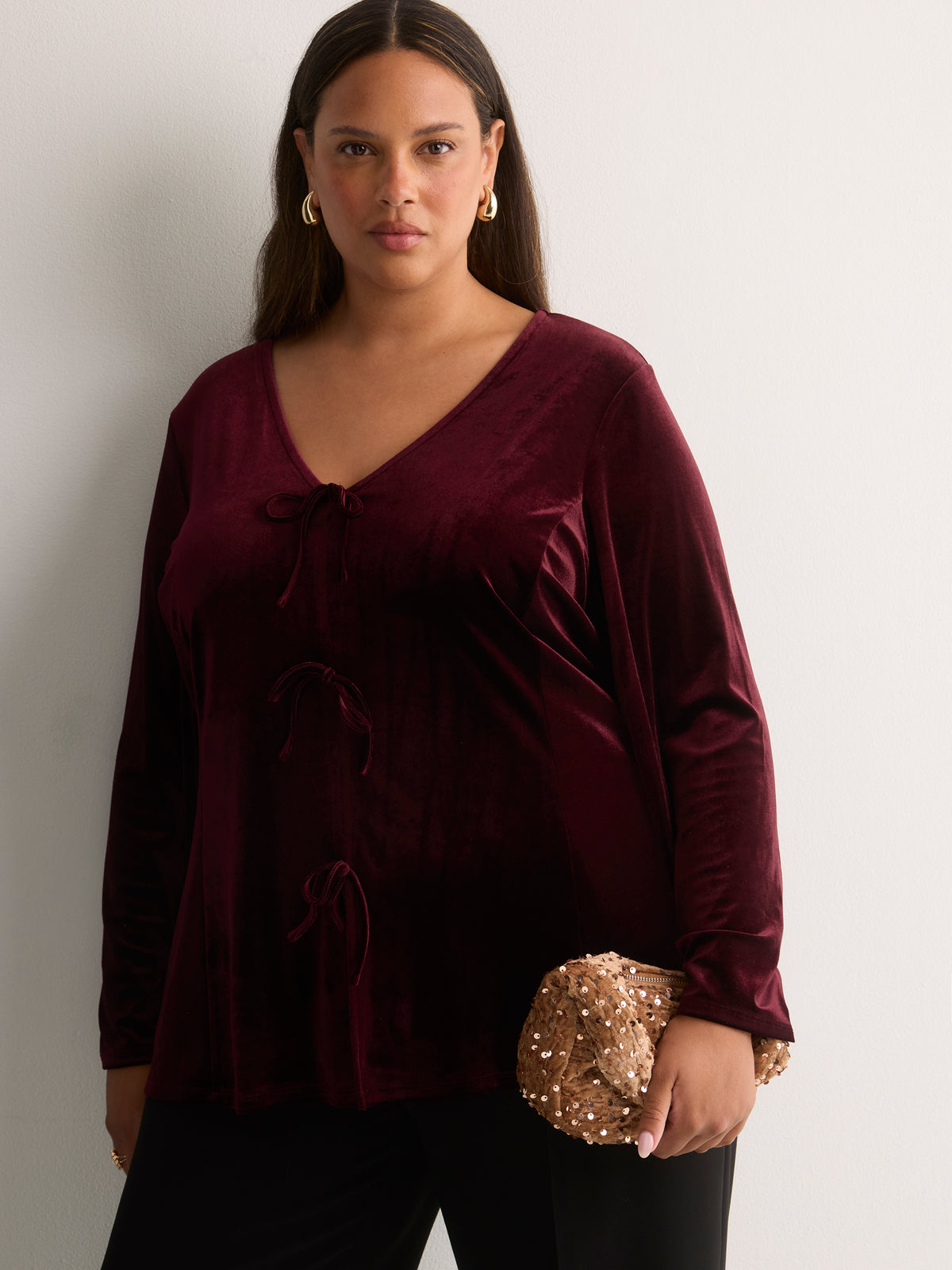Fit-and-Flare Tie-Front Velvet Cardigan
