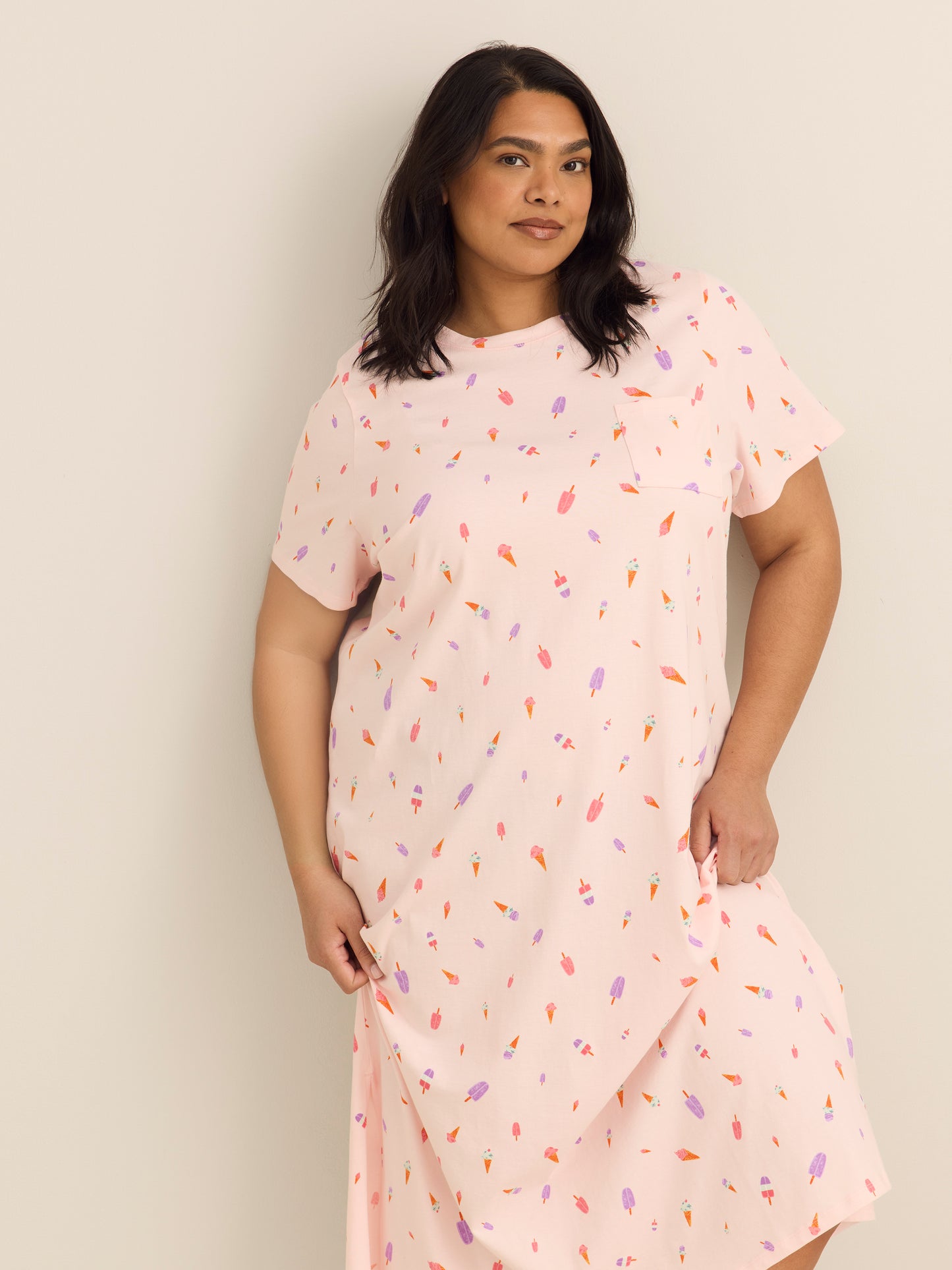 Pink Ice Cream-Print Long Short-Sleeve Sleepshirt - ti Voglio