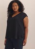 Mixed-Media V-Neck Blouse with Underpinning