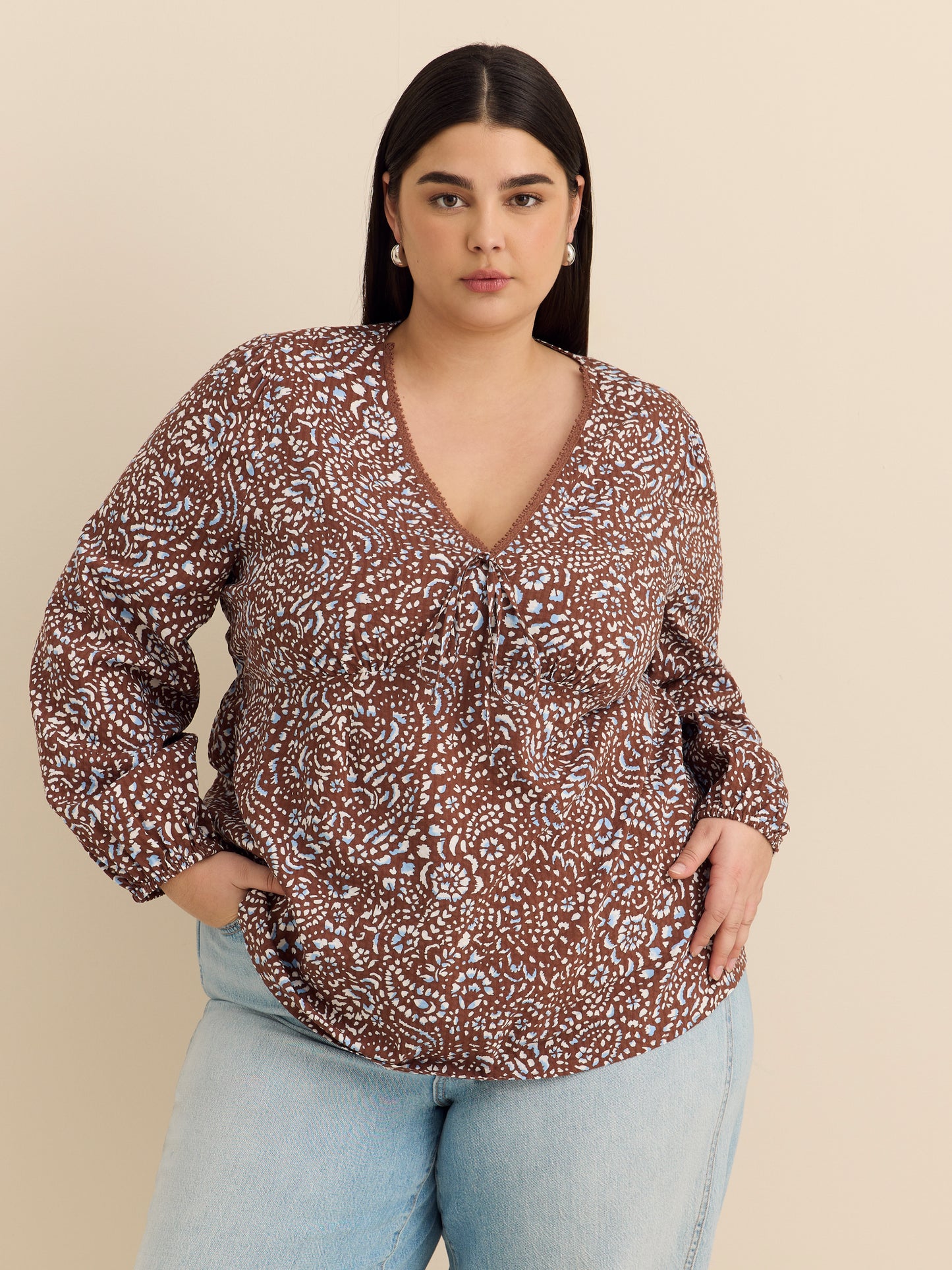 V-Neck Fit and Flare Blouse